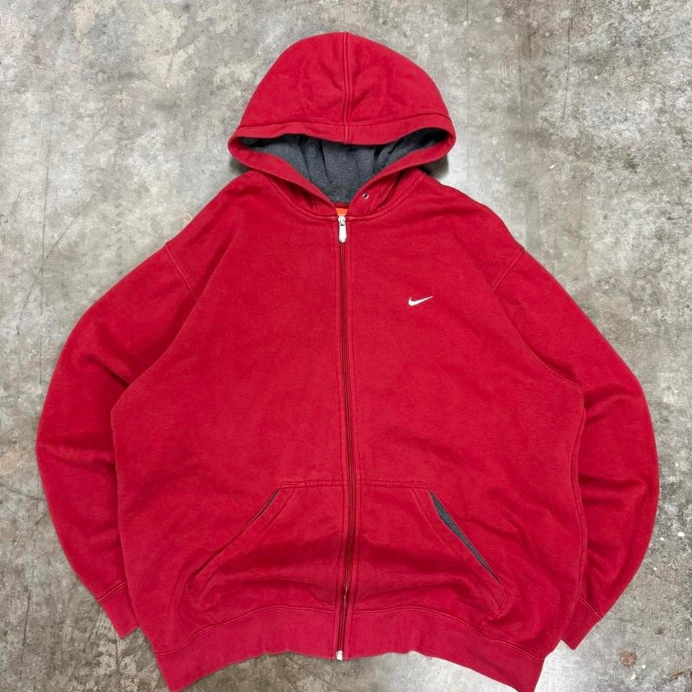 Vintage Nike Full Zip Hoodie Mens XL Red Y2K Embroidered Swoosh Sweatshirt